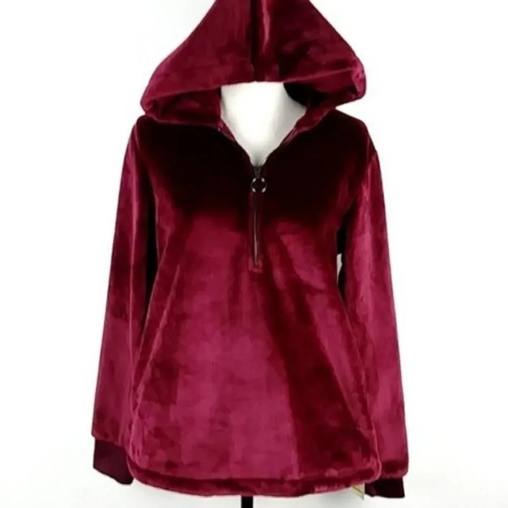 Women's Red Plush Hoodie Pullover Running Jacket Popover New With Tags